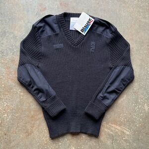 Blauer Commando 200 V Neck Sweater Navy Wool Blend Men's XL Elbow Patches READ
